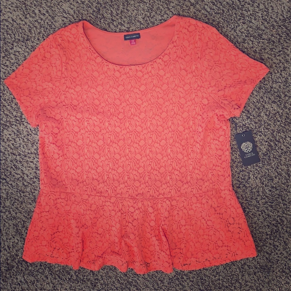 Vince Camuto papaya colored lace top